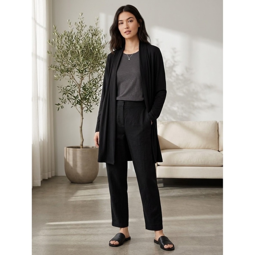 Eileen Fisher Black Tencel Lyocell Open Front Cardigan Wrap Sweater Medium